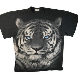 Rainforest Cafe t-shirt big white tiger print men's large y2k 2000s vintage tee
